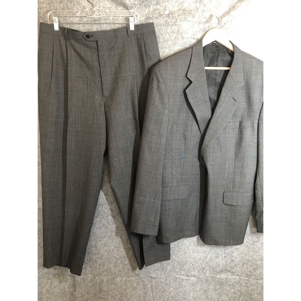 Gerald Austin Suit Gray Check 46R Wool‎ Blazer Sport Coat  36 Trouser Business